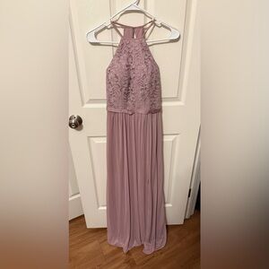 David's Bridal Dusty Rose Lace Halter Maxi Gown